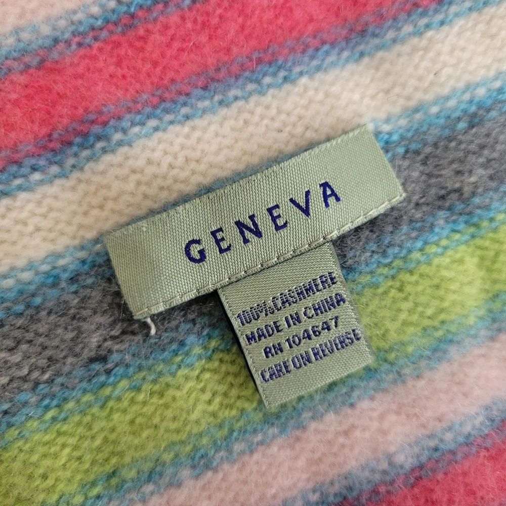 Geneva 100% Cashmere Striped Pastel Scarf Womens